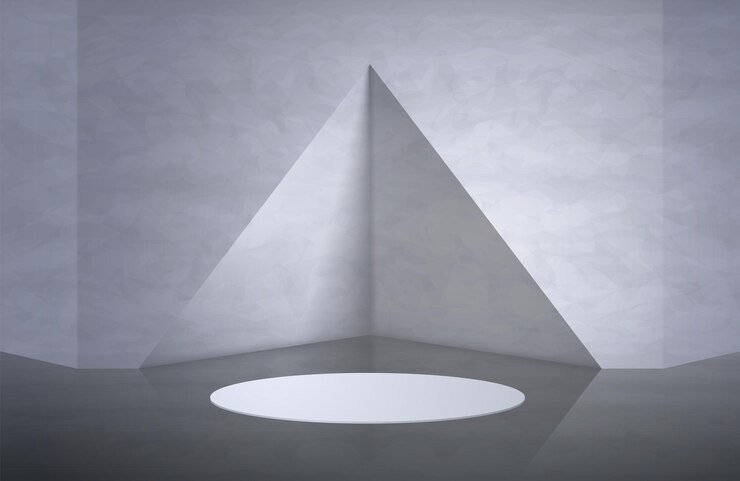 Vector a room with a white triangle on the wall and a white floor.