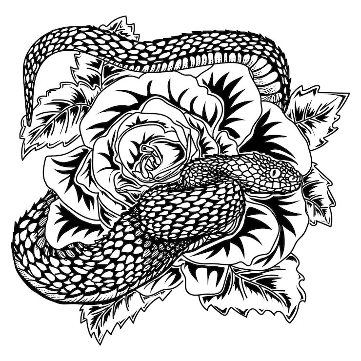 Vector roos en adder slang