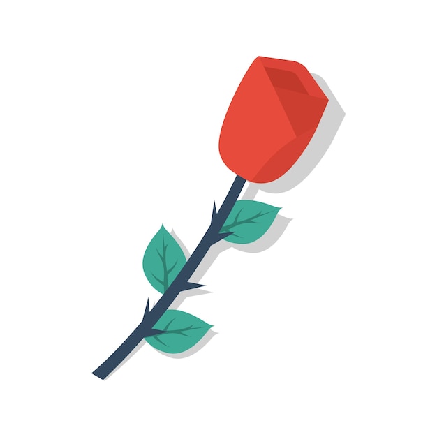 Roos geïsoleerd op witte achtergrond Kleurpictogram Rode bloem met doornen en bladeren Vectorillustratie van een plat ontwerp