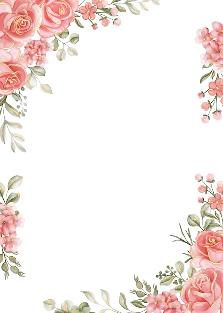 Vector roos roze goud bloemen frame bloem frame voor de achtergrond