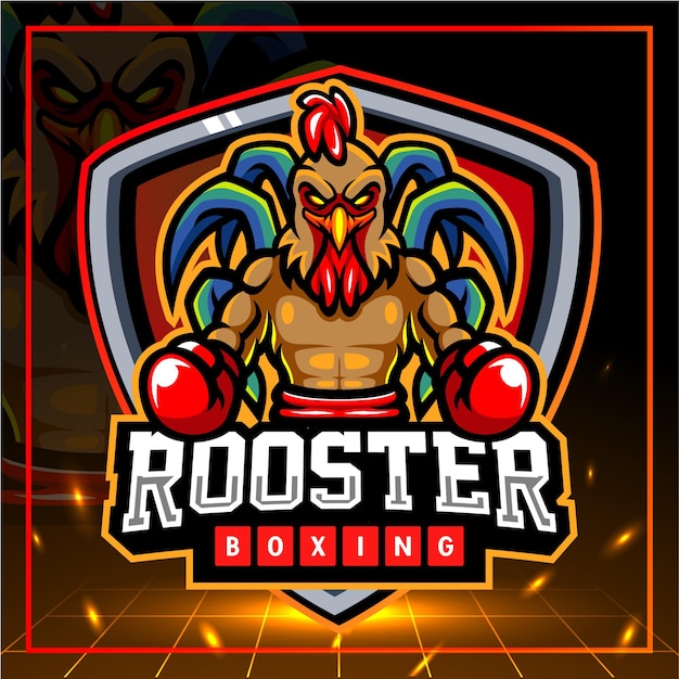 Design del logo esport della mascotte di boxe del gallo