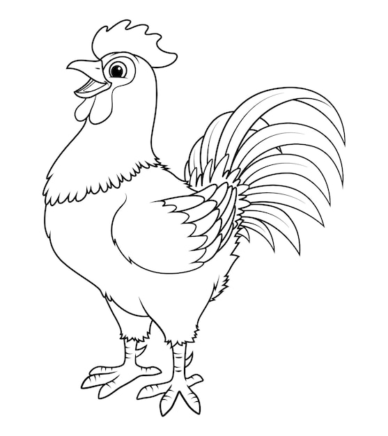 Vector rooster cartoon animal illustration bw