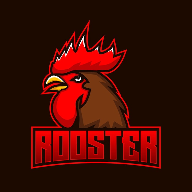 Logo della mascotte del pollo del gallo e vettore del modello del logo del gallo arrabbiato della mascotte degli esport