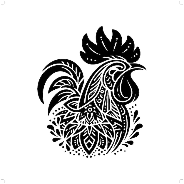 Вектор Силуэт курицы-петуха на иллюстрации богемической природы