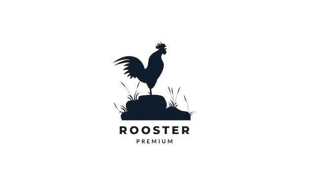 Vector rooster or cock crows silhouette logo vector illustration design