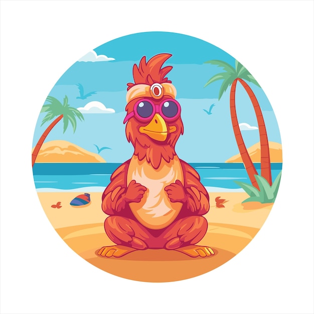 Rooster Cute Funny Cartoon Kawaii Waterverf Yoga Beach Zomer Dieren Huisdieren Sticker Illustratie
