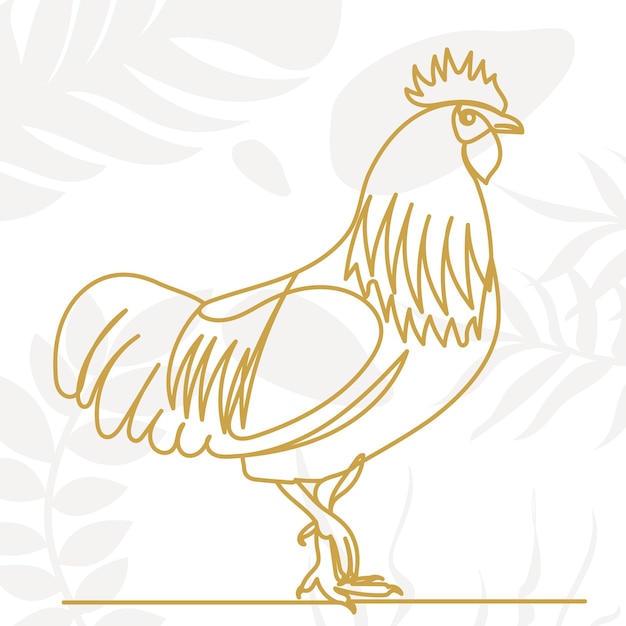 Rooster drawing by one continuous line isolated vector