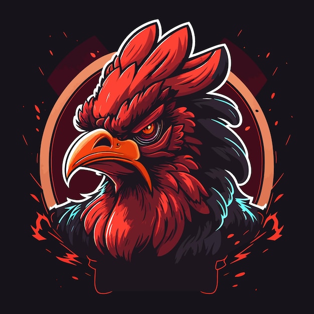 Vector rooster esports mascot design gaming logo template illustration