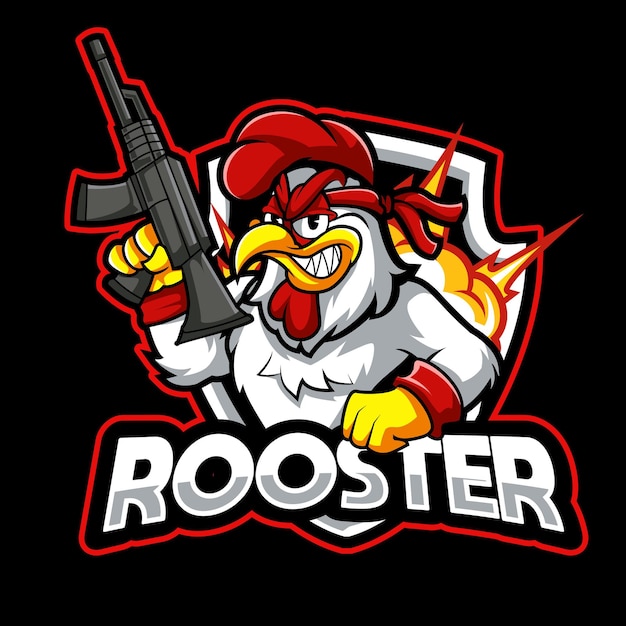 Rooster gunners mascot esport logo design