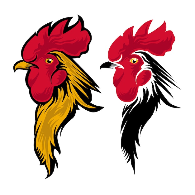 Vector rooster head logo set