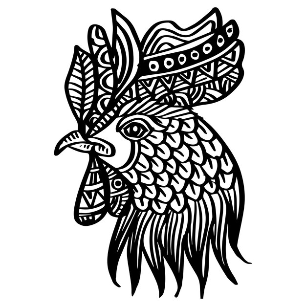 Rooster head mandala zentangle Hand drawing illustration