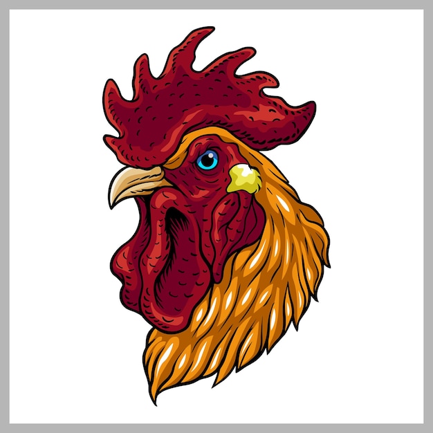 Vector rooster head mascot. esport logo design