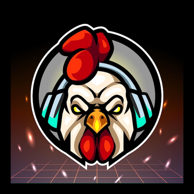 Design del logo esport della mascotte della testa di gallo