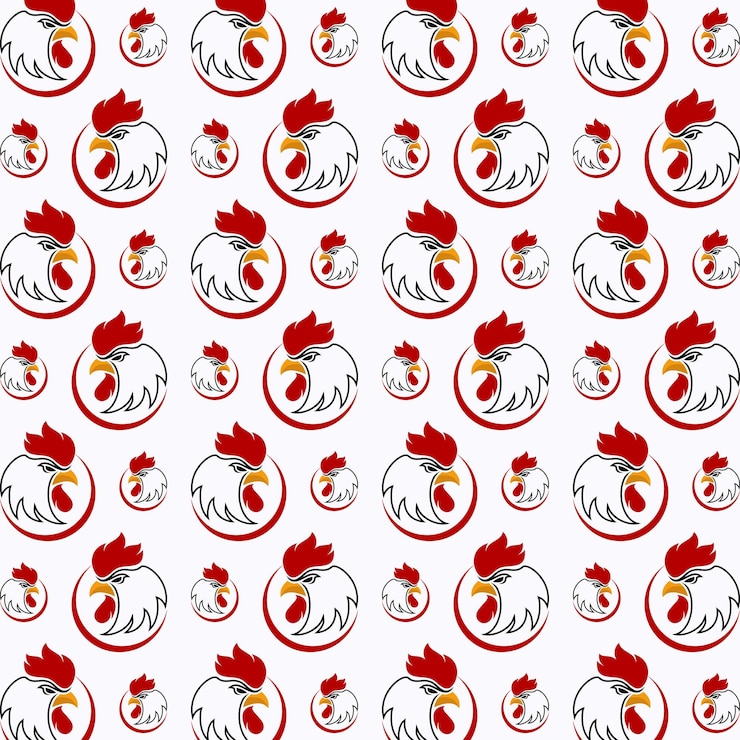 Vector rooster head vector seamless repeating pattern illustration background