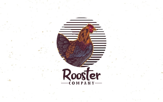 Rooster head vintage logo retro print poster for butchery poultry meat shop with text typography