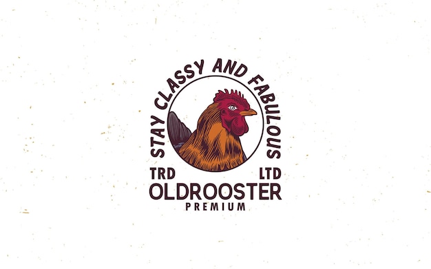 Vettore rooster head vintage logo poster con stampa retrò per butchery pollame meat shop con tipografia di testo