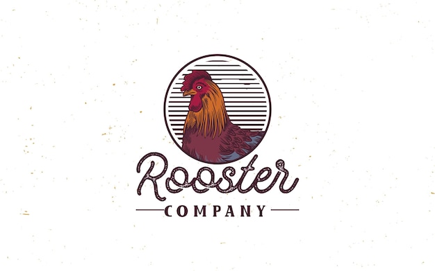 Vector rooster head vintage logo retro print poster for butchery poultry meat shop with text typography