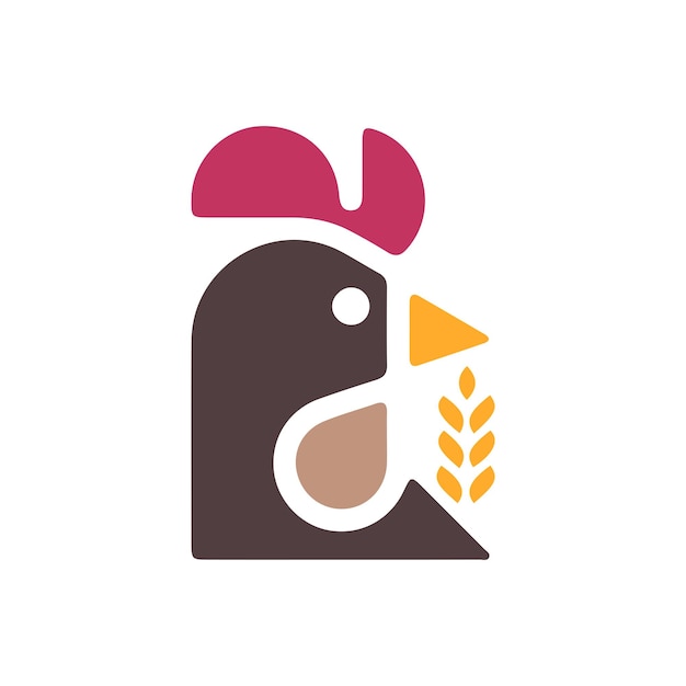 Rooster head with wheat logo template vector
