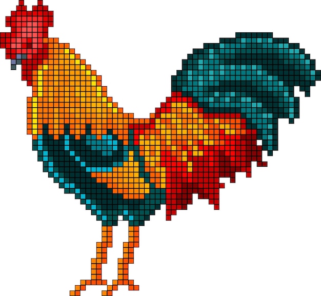 Vettore vettore dei pixel dell'illustrazione del gallo