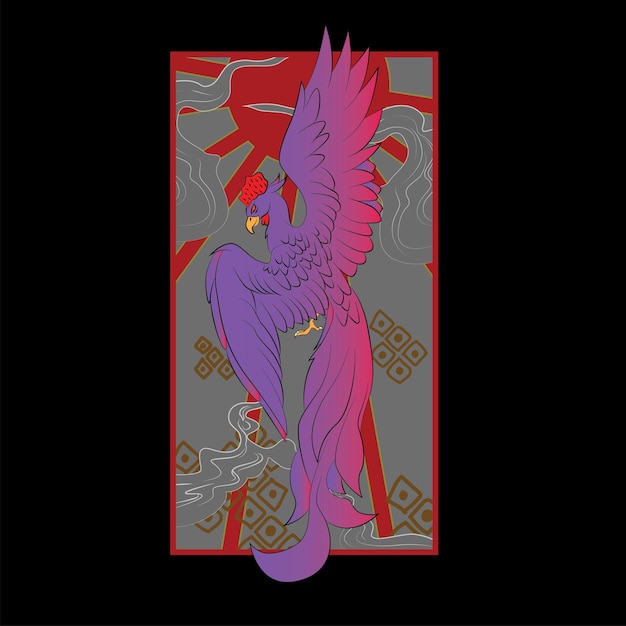 rooster illustration with japanese background