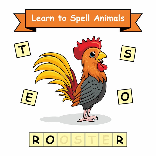 Rooster learn to spell animals worksheet