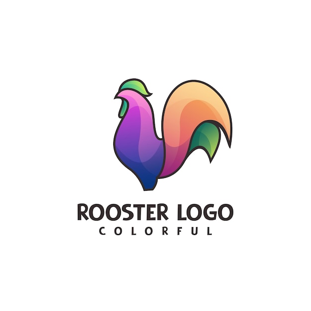 Vector rooster line art logo gradient colorful