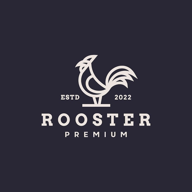 Rooster line outline vintage retro icon logo design