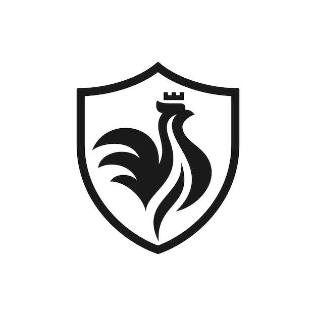 Ispirazione del logo del gallo scudo astratto di pollo