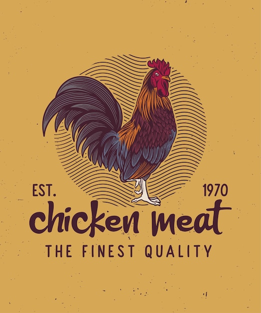 Rooster logo elementi di produzione vintage rooster vector illustration butcher company