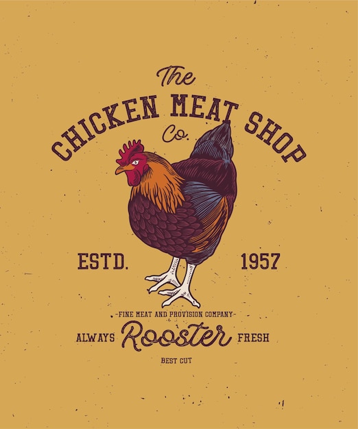 Rooster logo elementi di produzione vintage rooster vector illustration butcher company