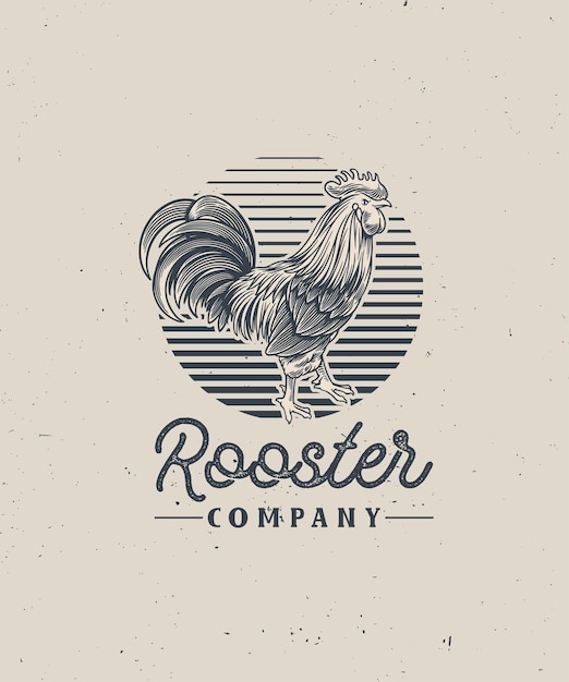 Vector rooster logo vintage product elements rooster vector illustration butcher company black and white