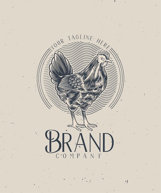 Vector rooster logo vintage product elements rooster vector illustration butcher company black and white