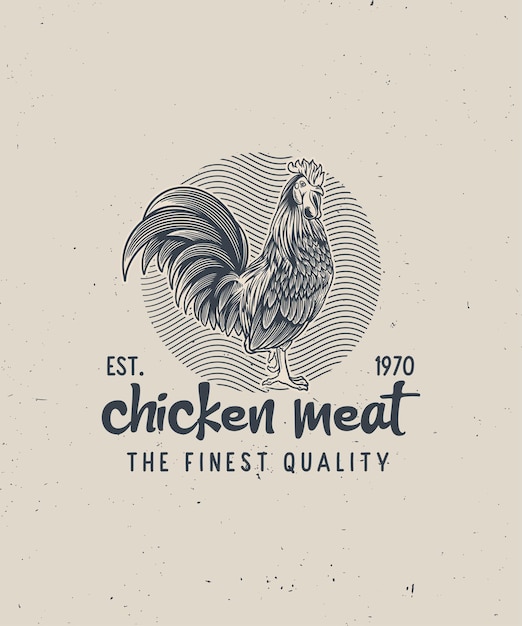 Vettore rooster logo elementi prodotto vintage rooster vector illustration butcher company bianco e nero