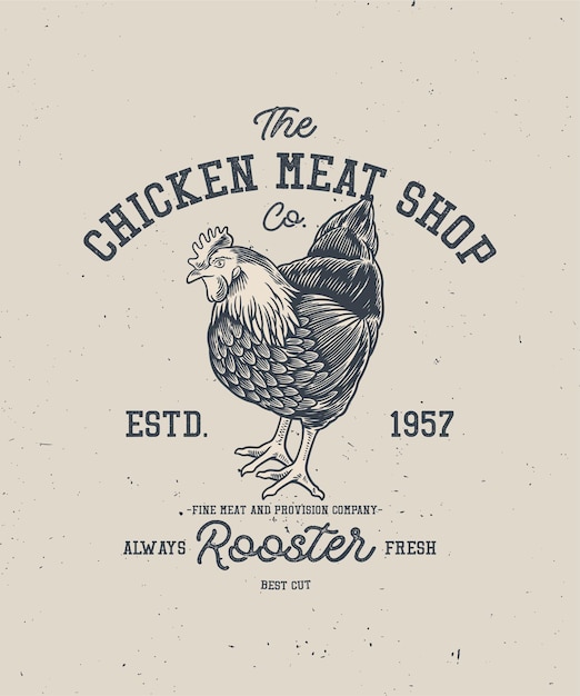 Rooster logo elementi prodotto vintage rooster vector illustration butcher company bianco e nero