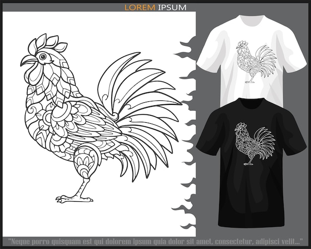 Rooster mandala arts isolated on black and white t shirt