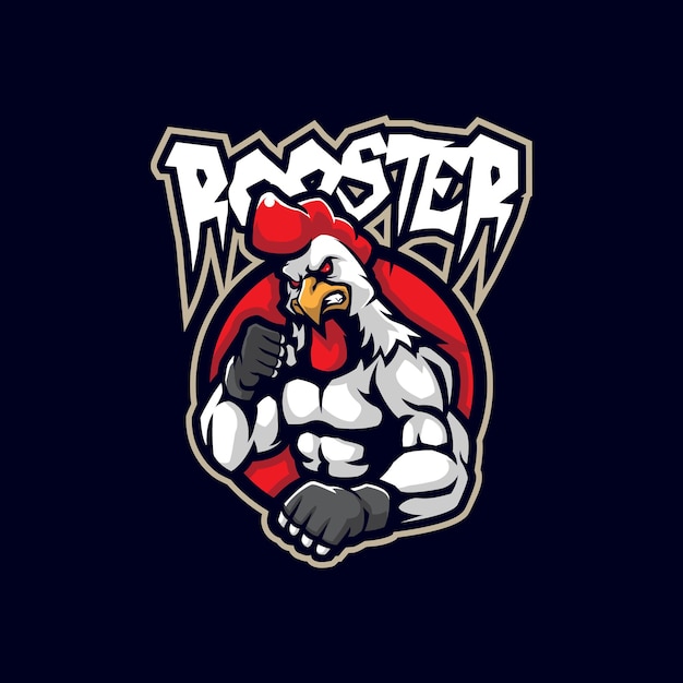 Vettore di progettazione del logo della mascotte del gallo con stile di concetto di illustrazione moderna per la stampa di badge, emblema e t-shirt. illustrazione del combattente del gallo per la squadra sportiva.