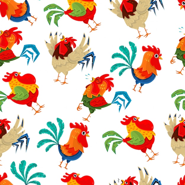 Vector rooster seamless pattern. vector wallpaper