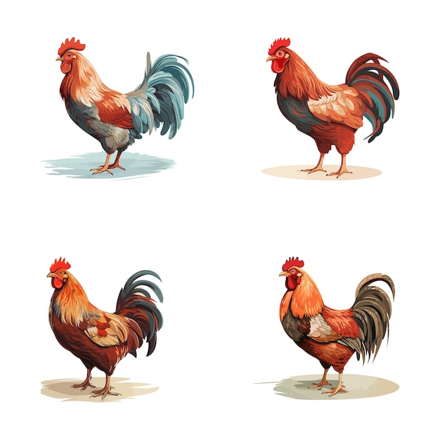 Rooster set rooster isolated on white background vector illustration