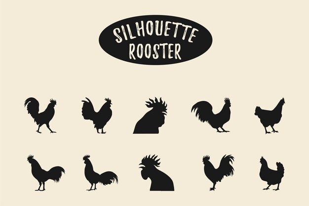 Vector rooster silhouettes chicken silhouettes isolated on a white background