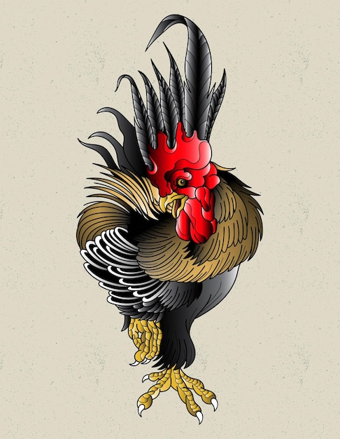 Vector rooster tattoo neo traditional