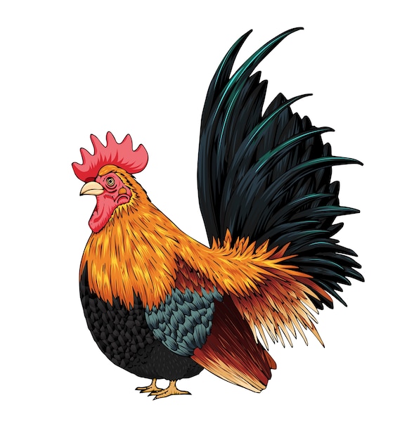 Rooster vector by hand drawing.