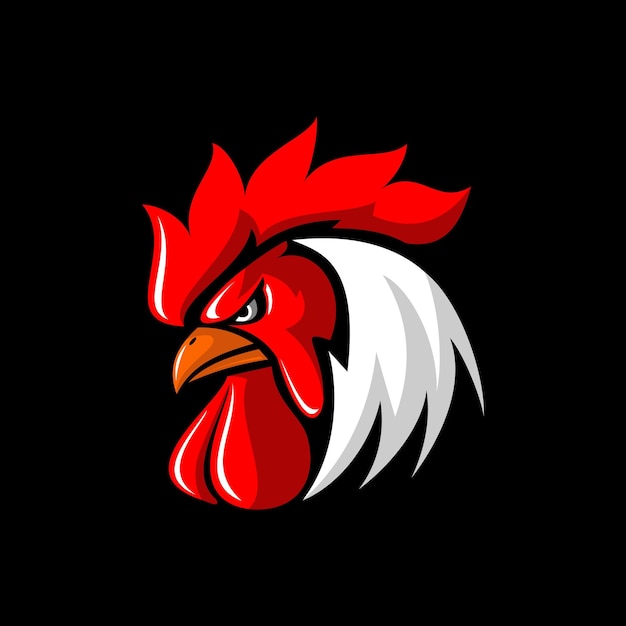 A rooster with a red head and white feathers on it