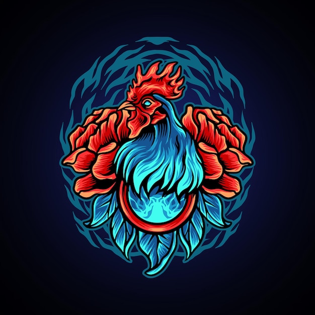 Vector rooster with rose