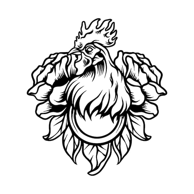 Vector rooster with rose