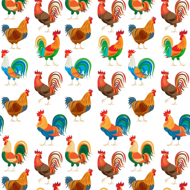 Roosters colorful seamless pattern