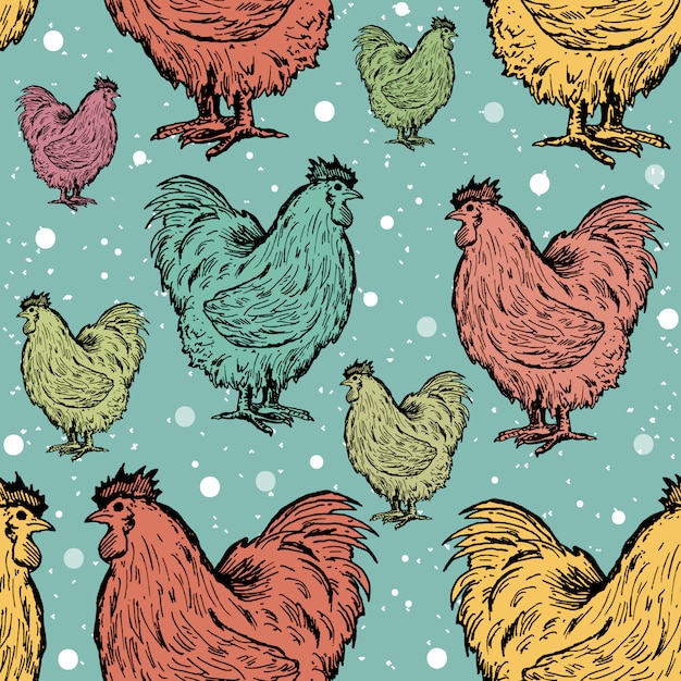 Vector roosters seamless pattern