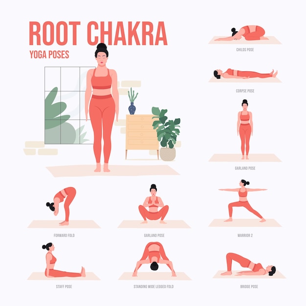 Premium Vector  Root chakra yoga poses young woman practicing yoga pose