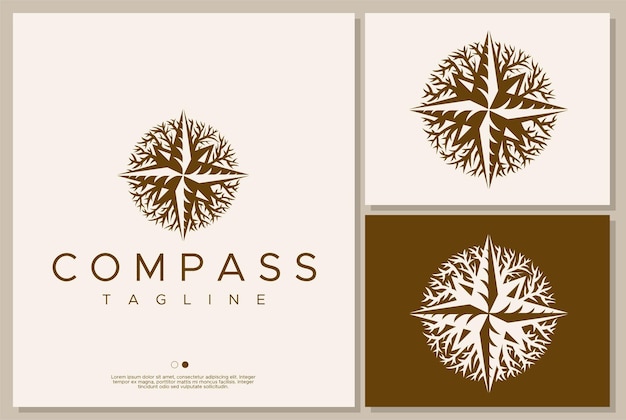 Vettore marchio di progettazione del logo root compass. grafica vettoriale vintage bussola natura logo vettoriale.