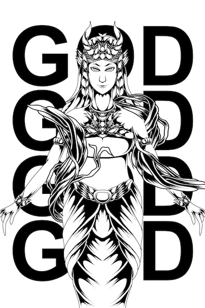 root goddess anime illustration line art