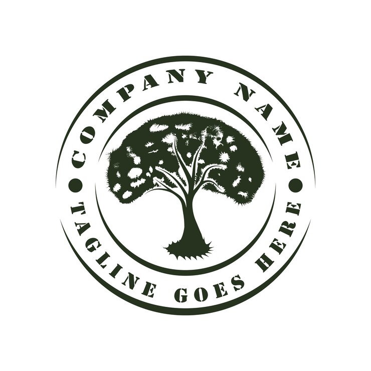 Vector root leaf family tree of life oak banyan maple stamp seal emblem label logo